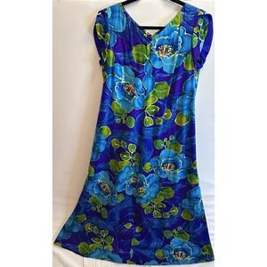 Vintage Sears Hawaiian Fashions Tropical Floral Barkcloth Long Maxi Dress Sz 10